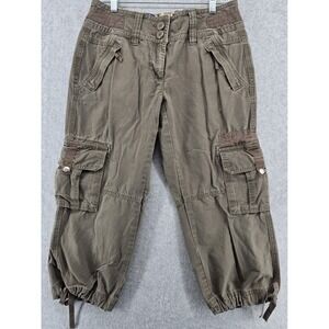 Vtg Y2K CAbi Women's Brown Cargo Capri Pants Sz 6 Utility Grunge Crop 31X22"